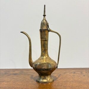 Vintage Solid Brass Teapot Genie Lamp Pitcher Made in India Ornate Etched Floral